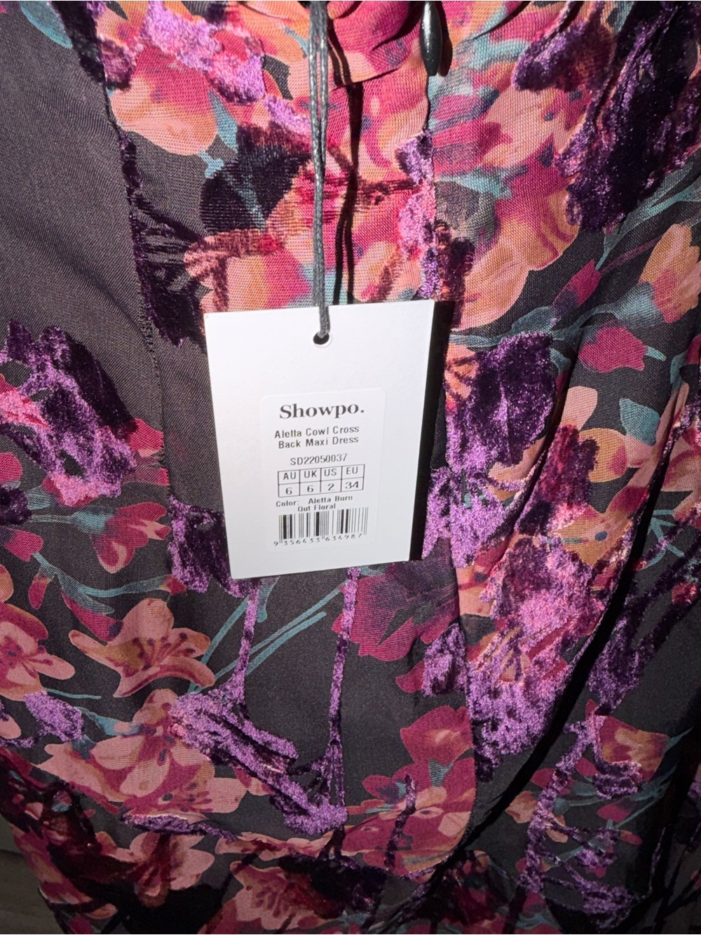 Showpo Floral Maxi Dress in Black and Purple - Picture 5 of 9